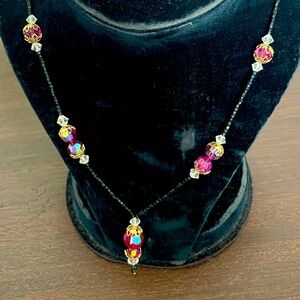 Pink and black beaded necklace